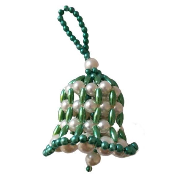 Beaded Bell Ornament Vintage Handmade Christmas Green Holiday Xmas Hand Crafted. - Picture 3 of 13
